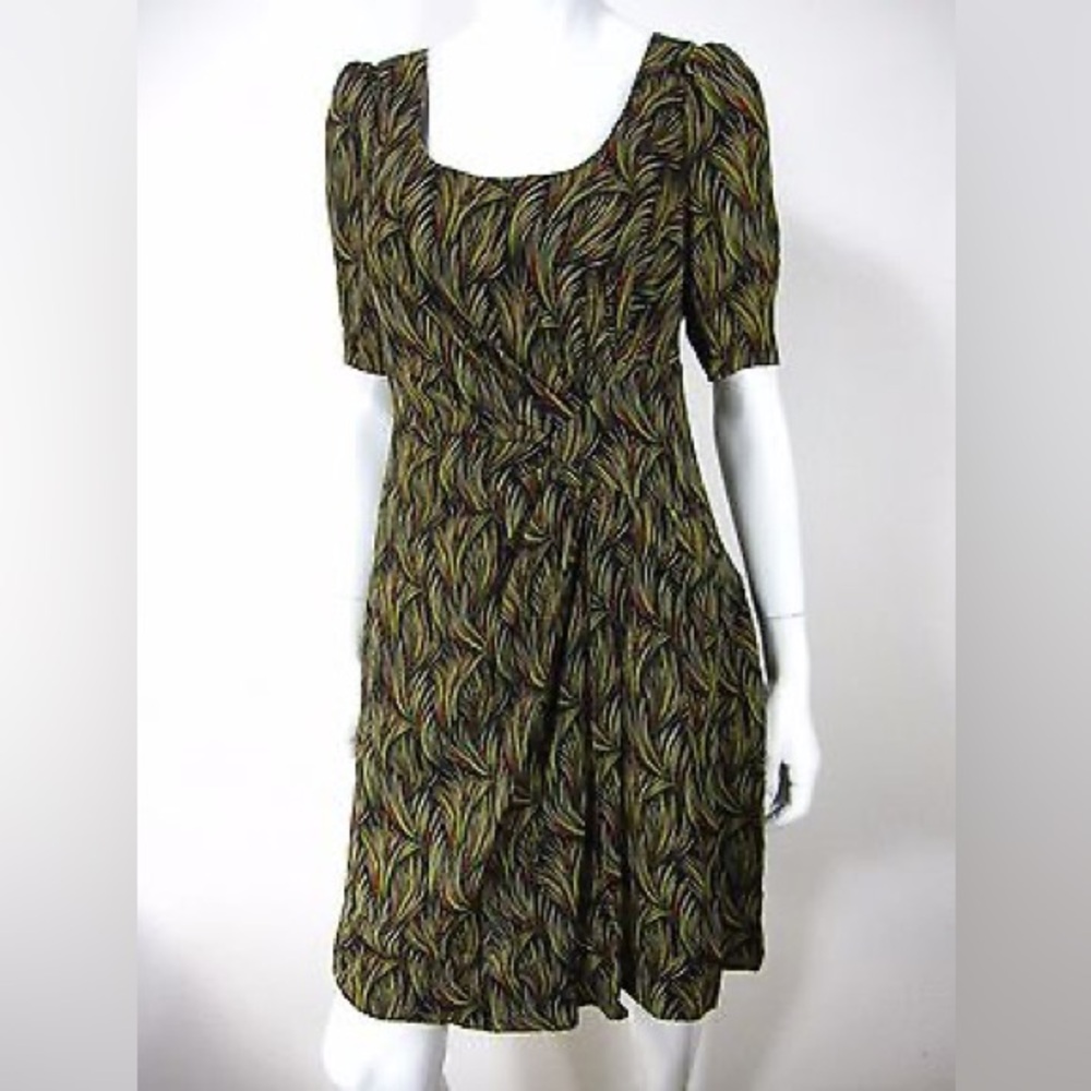 Moulinette Soeurs Anthropologie Silk All Over Feather Print Shift Dress Black 6